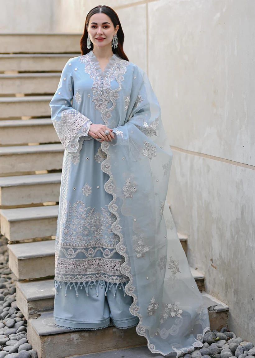 HANIA AMIR LUXURY LAWN FANCY EMBROIDED 3PC WITH FANCY EMBROIDED ORGANZA DUPATTA