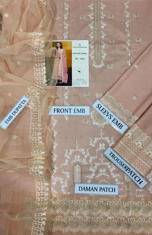 HANIA AMIR LUXURY LAWN EMBROIDED FANCY ARTICLE WITH FANCY EMBROIDED ORGANZA DUPATTA